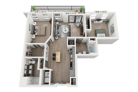 2 bedroom 2 bathroom Floor plan C at WOODBURN EXCHANGE, Cincinnati, Ohio